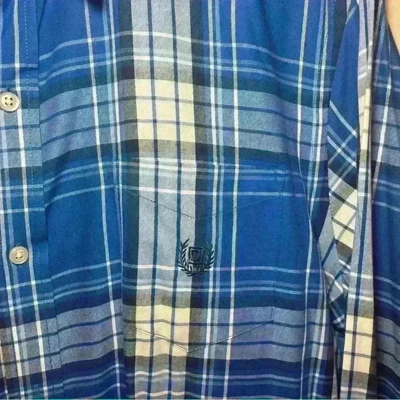 CHAPS Button Up Shirt Easy Care Twill Blue/White Plaid Mens Size X-Large - Picture 3 of 6